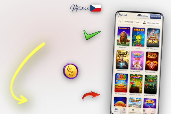 Spokojený hráč využívá Vipluck Kasino mobile v kavárně na svém telefonu