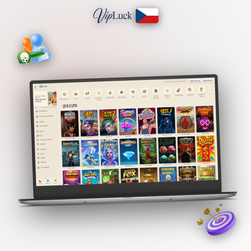 Vipluck Kasino na počítači — desktopový klient s lobby slotů na notebooku